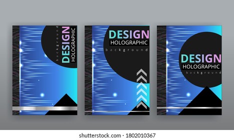 Abstract page templates set, retro wave creative hipster, neon and gradient colors. Stylish geometric creative futuristic cover, 90s style, realistic rainbow sheen, banners set, fluid modern design