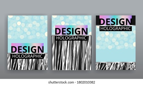 Abstract page templates set, retro wave creative hipster, neon and gradient colors. Stylish geometric creative futuristic cover, 90s style, realistic rainbow sheen, banners set, fluid modern design