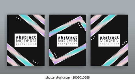 Abstract page templates set, retro wave creative hipster, neon and gradient colors. Stylish geometric creative futuristic cover, 90s style, realistic rainbow sheen, banners set, fluid modern design