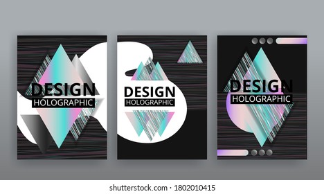 Abstract page templates set, retro wave creative hipster, neon and gradient colors. Stylish geometric creative futuristic cover, 90s style, realistic rainbow sheen, banners set, fluid modern design