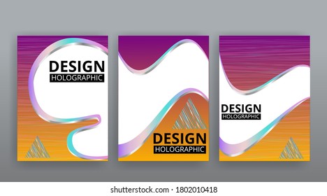 Abstract page templates set, retro wave creative hipster, neon and gradient colors. Stylish geometric creative futuristic cover, 90s style, realistic rainbow sheen, banners set, fluid modern design