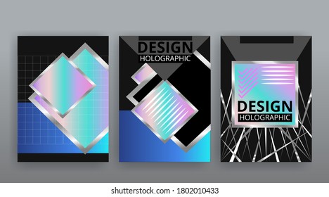 Resumen de plantillas de página establecidas, hipster creativo de onda retro, neón y colores de gradiente. Cubierta futurista geométrica y creativa, estilo de los años 90, sábanas de arco iris realistas, conjunto de banderas, diseño fluido y moderno