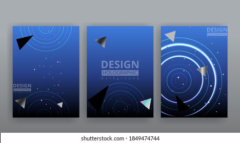 Abstract page templates set, retro wave creative hipster, neon and gradient colors. Stylish geometric creative futuristic cover, 90s style, realistic rainbow sheen, banners set, fluid modern design