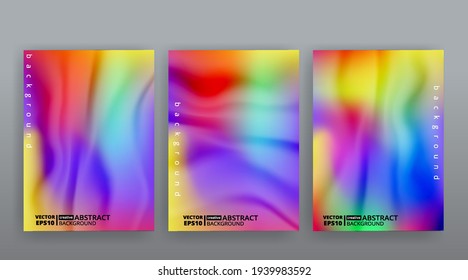Abstract page templates set, retro wave creative hipster, neon and gradient colors. Stylish geometric creative futuristic cover, 90s style, realistic rainbow sheen, banners set, fluid modern design