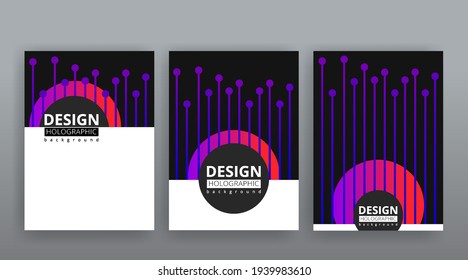 Abstract page templates set, retro wave creative hipster, neon and gradient colors. Stylish geometric creative futuristic cover, 90s style, realistic rainbow sheen, banners set, fluid modern design
