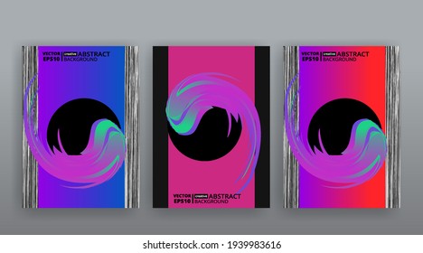 Abstract page templates set, retro wave creative hipster, neon and gradient colors. Stylish geometric creative futuristic cover, 90s style, realistic rainbow sheen, banners set, fluid modern design
