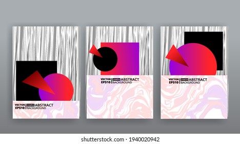 Abstract page templates set, retro wave creative hipster, neon and gradient colors. Stylish geometric creative futuristic cover, 90s style, realistic rainbow sheen, banners set, fluid modern design