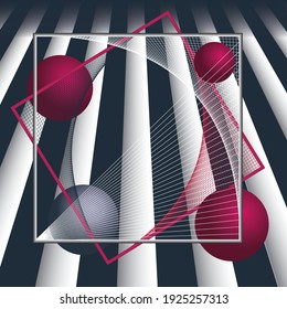 Abstract paint background with rectangles and spheres. Modern screen vector design