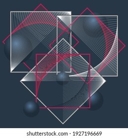Abstract paint background with rectangles and spheres. Modern screen vector design
