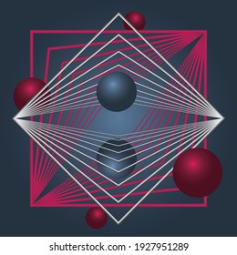 Abstract paint background with rectangles and spheres. Modern screen vector design