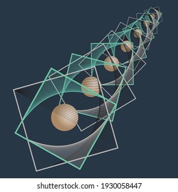 Abstract paint background with rectangles and spheres. Modern screen vector design