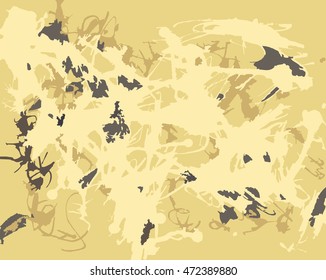 Abstract paint blots artistic background in golden colors. Hand drawn splatter vector eps8 illustration.