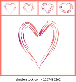 Abstract paint brush pattern of hearts isolated on white in Living Coral color.