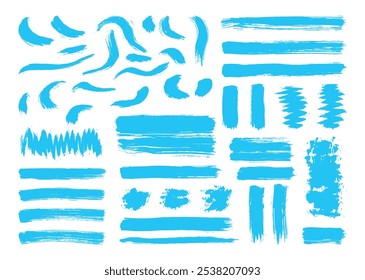 Abstract paint brush strokes element collection, Straight lines, curve, and zigzag shapes design set. Artistic hand drawn brushes.