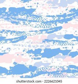 El pincel de pintura abstracto traza un patrón sin fisuras. Pinceles de textura áspera de vectores pintados manchas, rayas, fondo de manchas. Camuflaje de moda, movimiento de línea horizontal para papel de embalaje, tela
