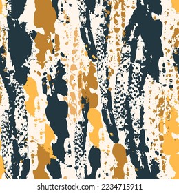 Abstract paint brush strokes seamless pattern. Vector rough textured brushstroke painted stains, stripes, smudges background. Fashion camouflage, horizontal line movement for wrapping paper, fabric