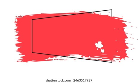 Abstract paint brush textured stripes in Canada flag color red with maple leaf.  Design element for Canada day, Victoria day. Transparent background.