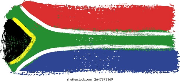 Abstract paint brush textured stripes in south african flag colors red, blue white green, yellow. Design element for africa day celebrate. The concept of drawing, brushstroke, grunge, paint strokes
