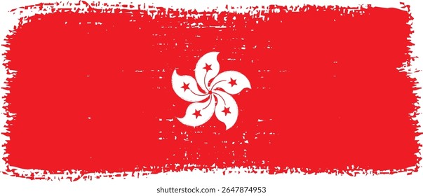 Pincel Abstractas con rayas texturizadas en los colores de la bandera de Hong Kong rojo, orquídea blanca y forma de estrella. Elemento de diseño para celebrar el día de hongkong. El concepto de dibujo, pincelada, grunge, pinceladas