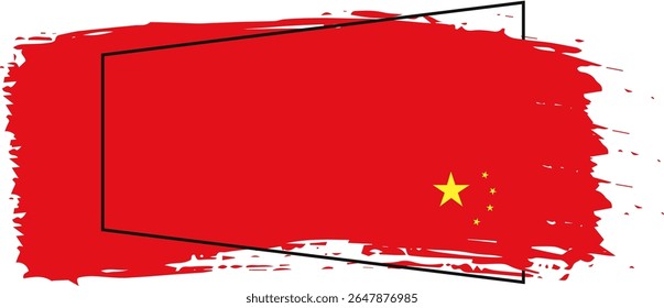 Abstract paint brush textured stripes in china chinese flag colors red with yellow star. Design element for china chinese day celebrate. The concept of drawing, brushstroke, grunge, paint strokes etc
