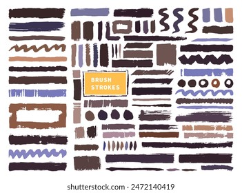 Juego de elementos de pinceles Abstractas. Pincel de grunge multicolor pinceladas Paquete. Paquete de Plantilla de trazo de tinta dibujado a mano creativo.