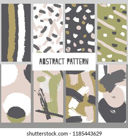 Abstract paint brushes pattern and wallpaper set