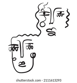 Abstract paint. Cubism one line faces. Modern contemporary design. One line art. Design for poster. Canvas printable home decor. 