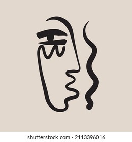 Abstract paint. Cubism one line face. Modern contemporary design. One line art. Design for poster. Canvas printable home decor. 