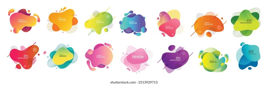 Abstract paint forms. Decorative colored Memphis shapes different elements for logo design projects vector. Illustration of color dynamic fluid, graphic flow shape