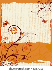 Abstract paint grunge flower frame with butterfly, element for design, vector illustration