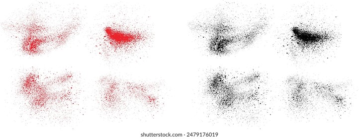 Abstract paint ink black and red color grunge brush stroke set. Grunge texture brush stroke