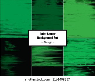 Abstract paint smear backgrounds. Foliage colored vector design on a black background. The foliage color set includes shades of green colors.