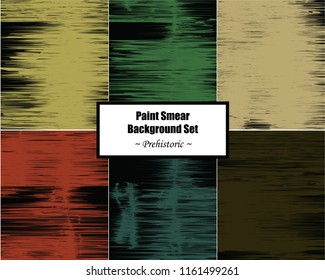 Abstract paint smear backgrounds. Prehistoric colored vector design on a black background. The prehistoric color set includes shades of yellow, gold, green, blue, orange, red, cyan, and brown colors.