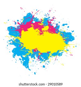 Abstract paint splatter elements in a cmyk color scheme. This vector element is fully editable.