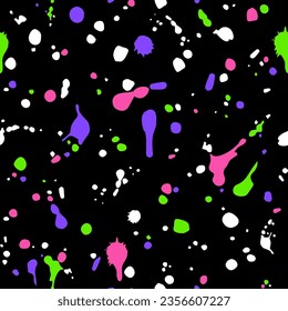 Abstract Paint Splatter Seamless Pattern. Modern Art Style Texture. Vector Background in Pollock Style for Birthday Party, Carnival Posters and Paintball Banners