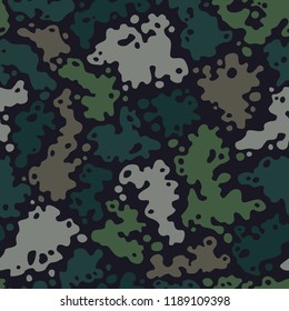 Abstract paint spots seamless vector pattern. Camouflage in green colors.
