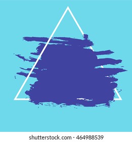 Abstract paint strokes  on blue background with geometric triangle frame