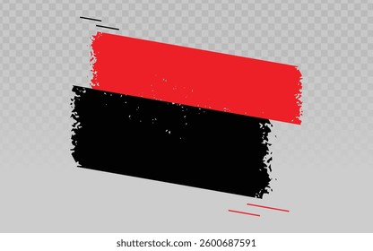 Abstract paint strokes vector with red and black brush strokes on a light checkered transparent background. Brush stroke effect and transparent element, perfect for graphic designs, textured strokes, 