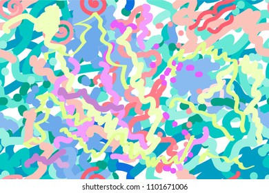 Abstract painted background. Colorful spots and brush splashes. Trendy design for cards, covers, textile. Blue, yellow, purple.
