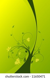 Abstract painted background with floral scroll in green color