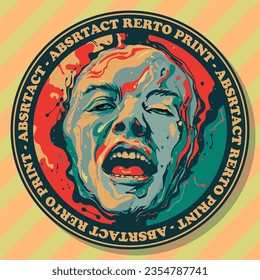 Abstract Painted Face. Isolated For Printing. Retro Colors.
