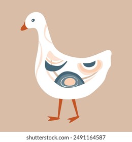 Abstract painted goose. Cartoon nursery, folk, or Scandinavian style. Vector isolated illustration.
