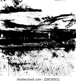 Abstract painted hand drawn artistic background in black and white. Dirty high contrast grunge texture.