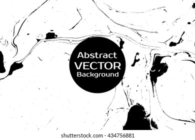 Abstract painted marble illustration. Watercolor spot background. Brush splash vector art. Vector with paper marbling textures. Black and white colors.
