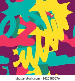 Abstract painted seamless pattern. Colorful shapes. Wrapping paper vector design