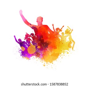 Abstract painted splash shape with silhouettes. Party concept - dancing people.