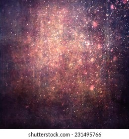 Abstract painted violet background with grunge texture and falling snow lighting effect.