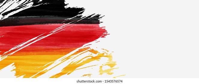 Abstract painted watercolor grunge flag of Germany Bundesflagge und Handelsflagge. Background concept for German national holidays. Template for horizontal banner.