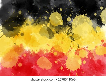 Abstract painted watercolor splashes flag of Germany Bundesflagge und Handelsflagge. Background concept for German national holidays. 