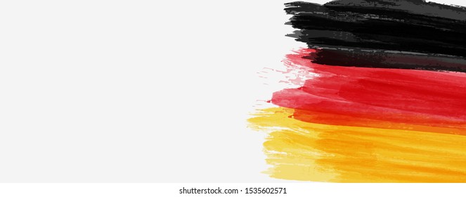 Abstract painted watercolor splashes flag of Germany Bundesflagge und Handelsflagge. Background concept for German national holidays. Template for horizontal banner.